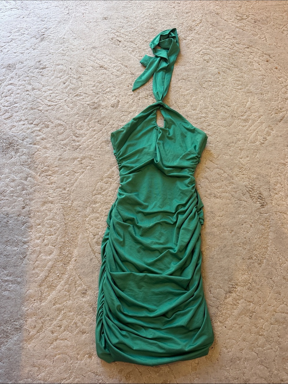 Princess Polly Green One-Shoulder Ruched Halter Dress